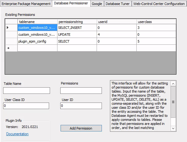 Database Permissioner user interface